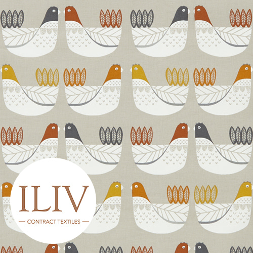 ILIV Cluck Cluck Fabric Tangerine 영국수입 원단/북유럽원단/커튼원단/인테리어원단/쿠션원단(1/2마)